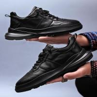 ราคา รองเท้าหนังผู้ชายรองเท้าผ้าใบผู้ชายใหม่ 2023 รองเท้าหนังลำลองสีดำสไตล์เกาหลี (20349149081)