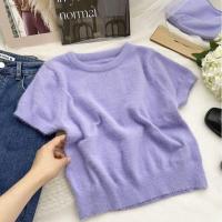 ราคา H H พร้อมส่ง เสื้อแขนสั้นไหมพรม ทรงครอปสั้น ดีเทลขนมุ้งมิ้งน่ารัก สีพาสเทล 80069 (16970418769)