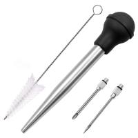 ราคา ชุด Baster สแตนเลสไก่งวงพร้อมเข็มฉีดเนื้อแปรงทำความสะอาดสำหรับทำอาหารบาร์บีคิวเนื้อสัตว์ปีก (13706086888)