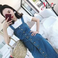ราคา COD SDFERTEEEWE Small Suspender Denim Skirt S XL Korean Version Simple Versatile Vintage Fashion Single Breasted Female Spring High Waist Slimmer Look Strap Style Dress (20043668379)