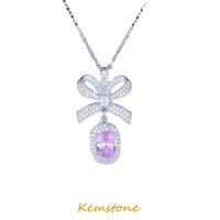 ราคา Kemstone เงินชุบเงาเพทายโบว์สีชมพูเงาเพทายแข็ง A Rgyle สีชมพูเพชรคาร์บอนสูงเพชรจี้สร้อยคอสำหรับผู้หญิงเครื่องประดับของขวัญ (16145370258)