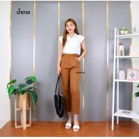 ราคา 8801 กางเกง 8 ส่วน ทรงสแล็ค S 3XL กระบอกเล็ก ผ้าเปเป้ เอวสูง (17814785739)