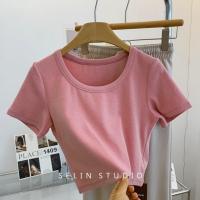 ราคา 卐 2081 Uniqlo เสื้อยืดคอกลม หนาขึ้น แขนสั้น ผ้าฝ้าย แบบหนา ทรงสลิมฟิต ยืดหยุ่น สีพื้น สําหรับผู้หญิง (19847741739)