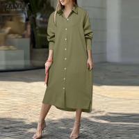 ราคา จัดส่งฟรี Esolo ZANZEA เสื้อคอปกชุดกระโปรงแขนยาวหลวมลำลองผู้หญิงชุดเสื้อ 15 (20631916363)