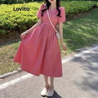 ราคา Lovito Casual Plain Pocket Puff Sleeve V Neck Short Sleeve A Line Maxi Dress for Women LNE11190 สีชมพู Lovito Casual Plain Pocket Puff Sleeve A Line แม็กซี่เดรสคอวีสำหรับผู้หญิง LNE11190 (20594683695)