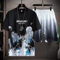 ราคา M 5XL ผู้ชายกีฬาชุดลำลองฤดูร้อนบางแฟชั่นฤดูร้อนเสื้อยืด กางเกงขาสั้นผู้ชายสูทกางเกงขาสั้นชุดสองชิ้นชุดเซ็ทผู้ชาย (14382550868)