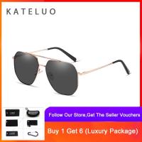 ราคา พร้อมเคส เลนส์ไนลอน แว่นกันแดดโพลาไรซ์สำหรับผู้ชาย KATELUO CP8802 Classic Double Bridge Stainless Steel Sunshade Mirror (15145311254)