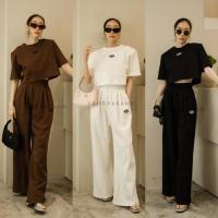 ราคา เซตวอร์ม 2 ชิ้น เสื้อครอปปักอก กางเกงขา ยาว VSHOP (19018432261)
