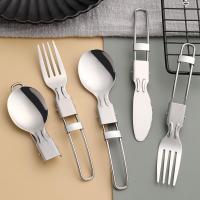 ราคา ชุดช้อน ซ้อม มีด แบบพกพา สแตนเลส SUS304 พับได้ พร้อมถุงผ้า (10130663107)