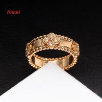 ราคา คุณภาพดี S925แหวนคู่คาเลโดสโคปเงินสเตอร์ลิงสำหรับผู้หญิงสีทอง18K ใบโคลเวอร์สี่แฉกแหวนเพชรรูปจริง (20841235204)