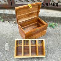 ราคา กล่องไม้สักใส่ของ กล่องแยกช่องไม้สัก ขนาด 30 19 21 ซม กล่องใส่เงิน สีใส (18196265245)