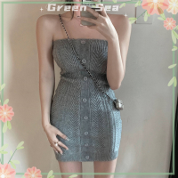ราคา ชุดเกาะอกถักชุดมินิเดรสฤดูร้อนของผู้หญิงชุดกระโปรงสั้นทรงสอบถุงน่องเซ็กซี่ทะเลสีเขียว (20032206750)