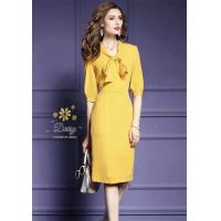 ราคา Daisy ชุดเดรสผ้าคอตตอนผสมจอเจียร์เนื้อดี มีโบผูกด้านหน้าอก ชุดเป็นทรงสอบเข้ารูป M 2XL (637632667)