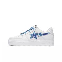 ราคา BAPESTA รองเท้าสำหรับผู้ชายและผู้หญิงสไตล์เดียวกันรองเท้าสเก็ตบอร์ดธรรมดาลายพรางดาวสีน้ำเงินรองเท้าผ้าใบหนังต่ำสุดจาก Ma Siwei (17673143691)