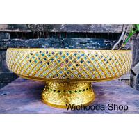 ราคา พานโตกปิดทองคำเปลว ลายตาราง ขนาด16นิ้ว (4969076867)