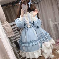 ราคา Japanese Gothic Lolita Dress Women Kawaii Bow Bear Lace Blue Dress Long Sleeve Princess Dress Halloween Costume Gift For Girls (14133799611)