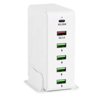 ราคา 6พอร์ต USB Charger HUB PD 20W เครื่องชาร์จโทรศัพท์มือถือสำหรับ iPhone 14 13 12 11 Pro Max XS Max XR iPad Pro 6พอร์ต USB Fast Charger QC3 0 65W 9V 2A สำหรับ iPad Air Mini iPhone Samsung XIAOMI Redmi Re