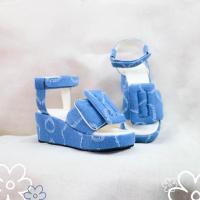 ราคา รองเท้าส้นตึกหัวเข็มขัด รุ่นพัพฟี่และรุ่นคอตตอน ผ้าเดนิม ลายดอกไม้ Denim (20804771238)