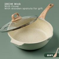 ราคา Ecowin 2832CM Upgrade Ceramic Maifan Stone Deep Fry Pan Non Stick Wok With Lid PFOA Free Suitable For All Gas Induction (16565371884)