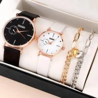 ราคา 4Pcs ชุดแฟชั่นคนรักนาฬิกาผู้ชายหรูหราหนังผู้หญิงนาฬิกาควอตซ์ทองคำสีกุหลาบธุรกิจนาฬิกาข้อมือ Casual Reloj Muje (21170348734)