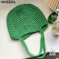 ราคา กระเป๋าสะพายไหล่สไตล์เกาหลีทอมือสไตล์เกาหลีสไตล์ขี้เกียจป่าสีทึบเชือกฝ้ายถุงกลวงกระเป๋าถัง (21081771310)