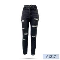 ราคา รุ่นฮิต กางเกงยีนส์ผู้หญิงทรงบอย8ส่วน นิยมยีนส์ Niyom jeans สีดำฟอก ผ้าไม่ยืด แต่งขาดซ้าย 3 จุด ขวา 4 จุด รุ่น 1217 (20984816558)