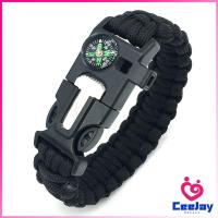 ราคา CeeJay เชือกรัดข้อมือ สายรัดข้อมือสีเขียว สำหรับเดินป่า มีด นกหวีด แท่งจุดไฟ เชือก เข็มทิศ 5in1 Outdoor Accessories (20315677630)