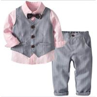 ราคา Boys Suits Clothes For Wedding Formal Party clothes Striped Baby Vest Shirt Pants Kids Boy Outerwear Clothing Set (14133016140)