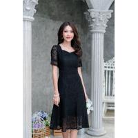 ราคา เดรสออกงาน สีดำ ทรงเอ เดรสลูกไม้สั่งทอลายพิเศษ สวยเรียบร้อยค่ะ (19642921564)