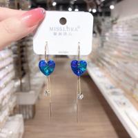 ราคา 925 Silver Needle New Heart Long Tassel Earrings Blue Crystal Pendant Earrings (5999558449)