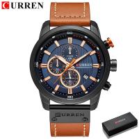 ราคา CURREN nd Watch Men Leather Sports Watches Mens Army Military Quartz Wristwatch Chronograph Male Clock Relogio Masculino (14132120624)