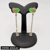 ราคา Inspire Jewelry ต่างหูหยก ประดับเพชร CZ ห้อยตุ้งติ้ง ต่างหูรูปหัวใจ ตัวเรือนหุ้มทองแท้ 24K สวยหรู น่ารัก พร้อมถุงกำมะหยี่ (172131563)