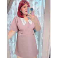 ราคา 259 B ชุดเดรสสาวอวบ ชุดออกงานสาวอวบ รุ่นปกลูกไม้ กระดุมแกะได้จริง (17112611071)