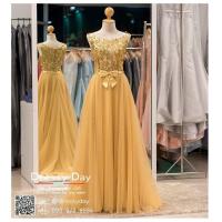 ราคา ชุดราตรีออกงาน ชุดราตรียาว ชุดราตรียาวแขนกุด ชุดไปงานแต่งกลางคืน ชุดราตรีคนอ้วน PF007 GLD ทอง ครีม น้ำตาล (8740252873)