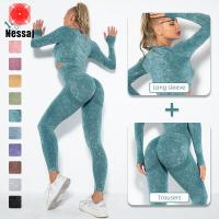 ราคา Nessaj Cropped Top ชุดอุปกรณ์ออกกำลังกายไม่มีรอยต่อผู้หญิงออกกำลังกายโยคะชุดชุดออกกำลังกายดัน Leggings ชุดกีฬาผู้หญิงชุดออกกำลังกาย (8080824666)