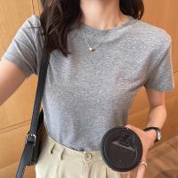 ราคา เสื้อยืดผ้าฝ้ายแท้เสื้อสีขาวเสื้อตัวในใส่ทับในเข้ารูปรุ่นเบสิคติดฮิตใน INS เสื้อยืดแขนสั้นไหล่ตรงใส่ช่วงฤดูร้อนสำหรับผู้หญิง (20558250890)