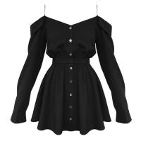 ราคา 2021Harajuku Gothic Shirt Dresses Black Button Y2K Robe Off Shoulder Women Sling Streetwear Long Sleeve A Line Grunge Punk Dress (10943564860)