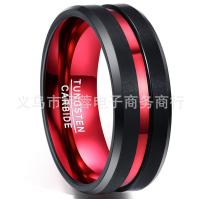 ราคา จุดแหวนเหล็กทังสเตน 8MM แหวนเหล็กทังสเตนผู้ชายสองสีกว้าง ชุดสีแดงหนึ่งชุดในร่องเดี่ยวแบบแบน hot (19636349928)