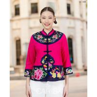ราคา เสื้อตรุษจีน งานปักทั้งตัวลายดอกไม้ ลายปักชัดสวย ผ้าคอตตอลสเปนเด็กซ์ 4383 (21236985589)