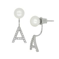 ราคา A CEMI White Gold Initial Pearl Stud Earring 1 Pair ต่างหูมุกแท้ มุกแท้ ต่างหูเงินแท้ ชุบทองขาว 18K สีทองขาว ต่างหูตัวอักษร ของขวัญแฟน (9685038696)