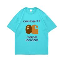 ราคา Carhartt X BAPE Co ของแท้เสื้อยืดสำหรับทั้งหญิงและชายคาร์ฮาร์ตมนุษย์วานรผ้าฝ้ายบริสุทธิ์ลายพิมพ์ทรงหลวมเสื้อยืดแขนสั้นของแท้สไตล์ใหม่ (20910836250)
