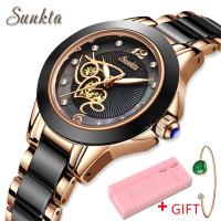 ราคา SUNKTA Brand Luxury Women Watches Black Ceramic Diamond Ladies Watch Waterproof Quartz Wristwatch Relogios Femininos Clock Gift (11374397454)