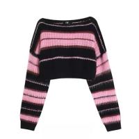 ราคา Kimi พร้อมส่ง เสื้อครอปท็อป เอวลอย เปิดไหล่ แขนยาว ผ้าถัก กันหนาว ลายทาง สีชมพู สีดำ สําหรับเด็กผู้หญิง (21080847745)