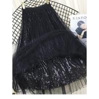 ราคา TIGENA Fashion Sequined Long Tulle Skirt Women Aesthetic Korean Casual A Line Elastic High Waist Midi Mesh Skirt Female Pink (20442354445)