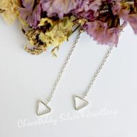 ราคา S925 ต่างหูเงินแท้โซ่เงินแท้ Sterling silver chain earrings สามเหลี่ยม (4804488667)