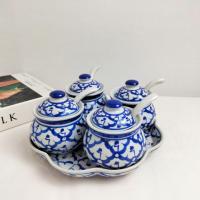 ราคา ชุดโถเครื่องปรุง 1 ชุด จานรอง โถเครื่องปรุง ลายไทย ลายคราม เนื้อเงางาม เคลือบอย่างดี (21286407354)