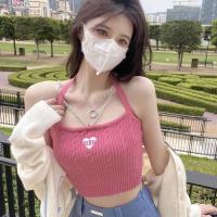 ราคา DVDSF เสื้อสายเดี่ยวคล้องคอสีชมพู เสื้อแขนกุดแบบถัก เสื้อผ้าผู้หญิงเซ็กซี่ เสื้อเอวลอย (20062892476)