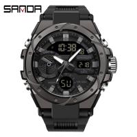 ราคา Sanda แบรนด์หรู แฟชั่นผู้ชาย นาฬิกากีฬา กันน้ํา เทรนด์ทหาร มัลติฟังก์ชั่น จอแสดงผลคู่ นาฬิกาผู้ชาย BYUE (20141175327)