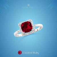 ราคา Silver Star 7 แหวนเงินแท้ 925 ชุปโรเดียม ฝังพลอยเนื้อแข็ง Creatd Precious Gemstone ทรงคุชชั่น ขนาด 7x7mm และ CZ 28เม็ด Halo Collection 7RA0030 (938266867)