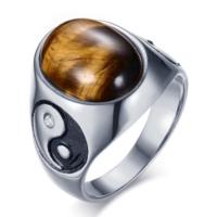 ราคา ผู้ชายVintage Boyรูปไข่Tiger Eye Brownหินสัญลักษณ์หยินหยางแหวนเครื่องประดับ (1761328793)